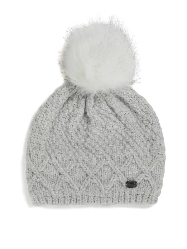 Pajar Fall/Winter<Cold Women'S Knit Hat With Faux Fur Pompom Silver