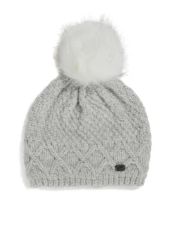 Pajar Hats And Headwear<Cold Women'S Knit Hat With Faux Fur Pompom Silver