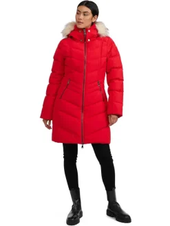 Pajar Fall/Winter<January Women'S Quilted Puffer W/ Faux Fur Current Red