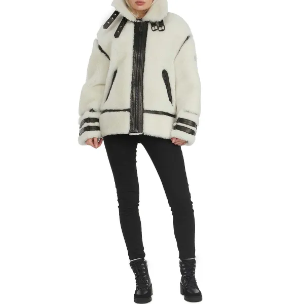 Pajar Premium Shearling<Jenny Women'S Front Zip Shearling Jacket White/Black