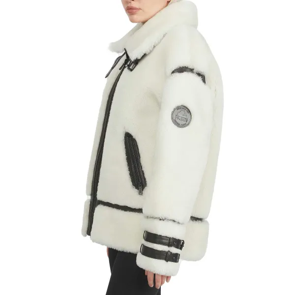 Pajar Premium Shearling<Jenny Women'S Front Zip Shearling Jacket White/Black
