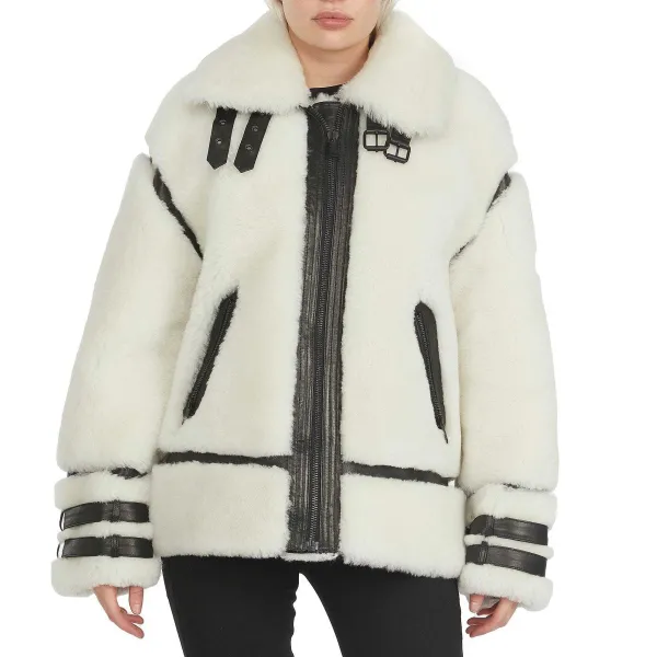 Pajar Premium Shearling<Jenny Women'S Front Zip Shearling Jacket White/Black