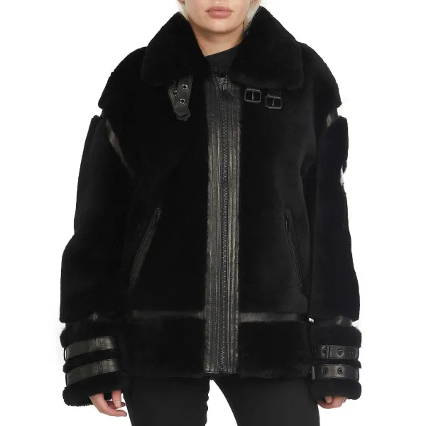Pajar Premium Shearling<Jenny Women'S Front Zip Shearling Jacket Black/Black
