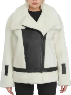 Pajar Premium Shearling<Naomi Women'S Shearling Perfecto Jacket White/Black