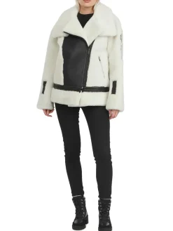 Pajar Bombers<Naomi Women'S Shearling Perfecto Jacket White/Black